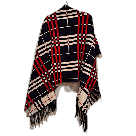 Cherie Bliss Shaw Scarf Shrug sweater top, plaid with fringe womens one size - Picture 6 of 8